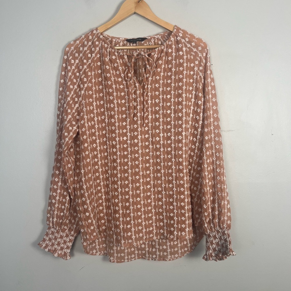Walter Baker Women Brown Long Sleeve Pheasant Blouse Top Tunic SZ Medium